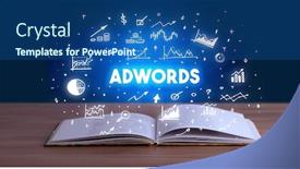  Presentation with business-book - Theme with adwords-inscription-coming-out background and a ocean colored foreground