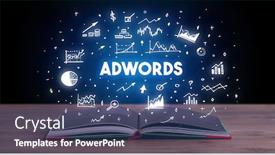  Presentation with business book - Colorful PPT theme enhanced with adwords-inscription-coming-out backdrop and a ocean colored foreground