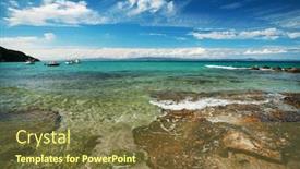  Presentation with destination - Beautiful PPT theme featuring kosz - aegean beach - vacation destination backdrop and a tawny brown colored foreground