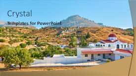  Presentation with greek - Beautiful PPT theme featuring aegina-island-in-greece-greek backdrop and a light blue colored foreground