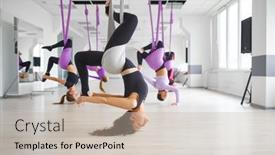  Presentation with gravity - Presentation theme with aerial-anti-gravity-yoga-hanging background and a soft green colored foreground