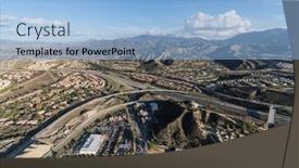  Presentation with los angeles - Slide set with aerial-cityscape-view-of-suburban background and a light blue colored foreground