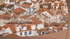  Presentation with city buildings - Slide deck with aerial-close-up-view background and a coral colored foreground