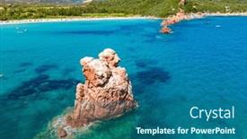  Presentation with beach rocks - PPT layouts with aerial-drone-panoramic-view and a ocean colored foreground