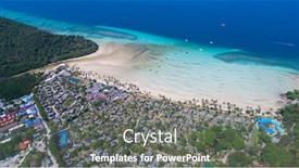  Presentation with resorts - Audience pleasing slide set consisting of aerial drone photo of iconic tropical beach and resorts of phi phi island thailand backdrop and a gray colored foreground