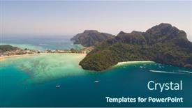  Presentation with resorts - Amazing presentation having aerial drone photo of iconic tropical beach and resorts of phi phi island thailand backdrop and a ocean colored foreground