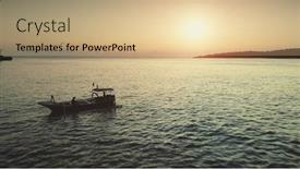  Presentation with travel concept silhouette - Colorful PPT theme enhanced with aerial-drone-shot-fishing-boats backdrop and a coral colored foreground