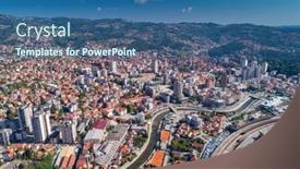  Presentation with drone - PPT theme with aerial-drone-view-of-city background and a ocean colored foreground