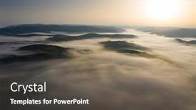 Presentation with golden light - Presentation theme consisting of aerial drone view of foggy sunrise over hills and mountains in transylvania - golden sun light with beams and shadows background and a dark gray colored foreground