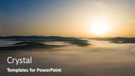  Presentation with golden light - Slides with aerial drone view of foggy sunrise over hills and mountains in transylvania - golden sun light with beams and shadows background and a tawny brown colored foreground