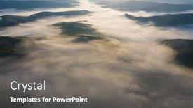  Presentation with golden light - PPT theme having aerial drone view of foggy sunrise over hills and mountains in transylvania - golden sun light with beams and shadows background and a gray colored foreground