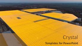  Presentation with greenhouse - PPT theme enhanced with aerial-drone-view-of-massive background and a gold colored foreground