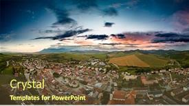  Presentation with drone - Presentation theme having aerial-drone-view-of-podolinec background and a tawny brown colored foreground