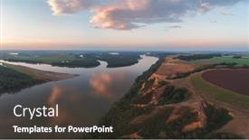  Presentation with bird eye view - Audience pleasing presentation design consisting of aerial-drone-view-of-river backdrop and a dark gray colored foreground