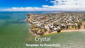  Presentation with drone - Amazing slide deck having aerial-drone-view-of-suttons backdrop and a ocean colored foreground