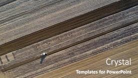  Presentation with agriculture drone - Audience pleasing PPT theme consisting of aerial-drone-view-of-tractor backdrop and a violet colored foreground