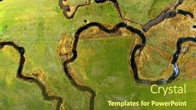  Presentation with water river - PPT theme having aerial-drone-view-of-water background and a tawny brown colored foreground