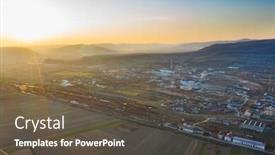  Presentation with industrial zone - Beautiful presentation theme featuring aerial-drone-view-over-industrial backdrop and a dark gray colored foreground