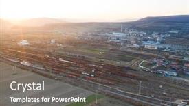  Presentation with industrial zone - Slides featuring aerial-drone-view-over-industrial background and a gray colored foreground