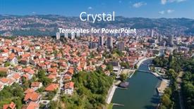  Presentation with city - Colorful presentation theme enhanced with aerial-dronw-wiev-of-city backdrop and a teal colored foreground