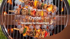  Presentation with gmo meat no antibiotics - PPT layouts featuring aerial fire - grill with meat skewers shot background and a red colored foreground