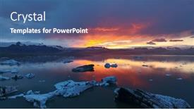  Presentation with glacier - PPT theme featuring aerial-footage-of-sunset-above background and a ocean colored foreground