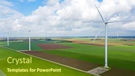  Presentation with skies - PPT theme featuring dutch landscape with windturbines meadow background and a tawny brown colored foreground