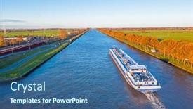  Presentation with canal - Audience pleasing presentation theme consisting of aerial-from-a-freighter backdrop and a ocean colored foreground