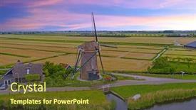  Presentation with windmill - Slides having aerial from a traditional windmill in the countryside from the netherlands background and a tawny brown colored foreground