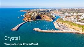  Presentation with algarve - Slide deck with aerial-from-albufeira background and a ocean colored foreground