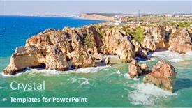  Presentation with lighthouse - Theme having aerial from ponte piedade with the lighthouse in lagos portugal background and a ocean colored foreground