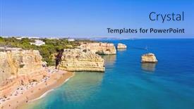  Presentation with algarve - Slide set with aerial from praia da marinha in the algarve portugal background and a light blue colored foreground