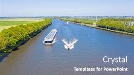  Presentation with tourism amsterdam - PPT theme featuring aerial-from-shipping background and a seafoam green colored foreground