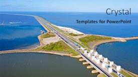  Presentation with aerial - Amazing PPT layouts having aerial-from-sluices-at-kornwerderzand backdrop and a light blue colored foreground