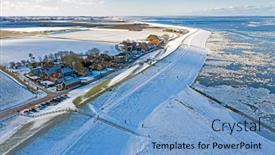  Presentation with village - Presentation design having aerial-from-snowy-village-moddergat background and a light blue colored foreground