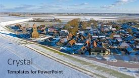  Presentation with village - Theme with aerial-from-snowy-village-wierum background and a light blue colored foreground