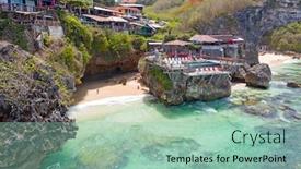  Presentation with area - Colorful PPT theme enhanced with aerial-from-suluban-beach backdrop and a mint green colored foreground