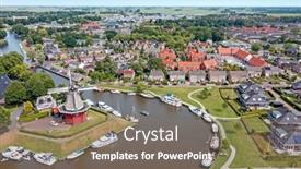  Presentation with city of chicago aerial view - PPT theme consisting of aerial-from-the-city-dokkum background and a gray colored foreground