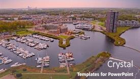  Presentation with aerial - Presentation having aerial-from-the-city background and a gray colored foreground