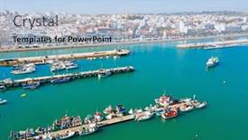  Presentation with city - Amazing PPT layouts having aerial-from-the-harbor backdrop and a light blue colored foreground