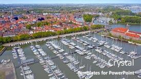  Presentation with traditional - Presentation theme consisting of aerial-from-the-harbor background and a gray colored foreground
