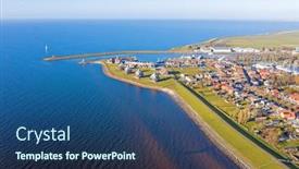  Presentation with city - Beautiful slide set featuring aerial-from-the-harbor backdrop and a ocean colored foreground