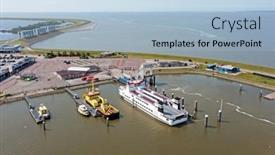  Presentation with unmanned aerial vehicle uav - Slides consisting of aerial-from-the-harbor background and a light blue colored foreground