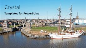  Presentation with sailing ship - Presentation enhanced with aerial-from-the-historical-city background and a  colored foreground