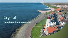  Presentation with lighthouse - PPT theme consisting of aerial-from-the-historical-village background and a ocean colored foreground