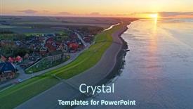  Presentation with sunset - Presentation design enhanced with aerial-from-the-little-village background and a ocean colored foreground