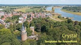  Presentation with medieval - Presentation design featuring aerial-from-the-medieval-town background and a tawny brown colored foreground