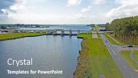  Presentation with sluice - PPT layouts enhanced with aerial from the sluice at nijkerk in the countryside from the netherlands background and a gray colored foreground