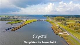  Presentation with sluice - Colorful presentation theme enhanced with hydrology - aerial from the sluice backdrop and a gray colored foreground