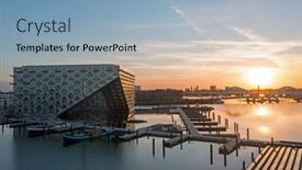  Presentation with amsterdam - Slide deck having aerial-from-the-sluishuis background and a light blue colored foreground